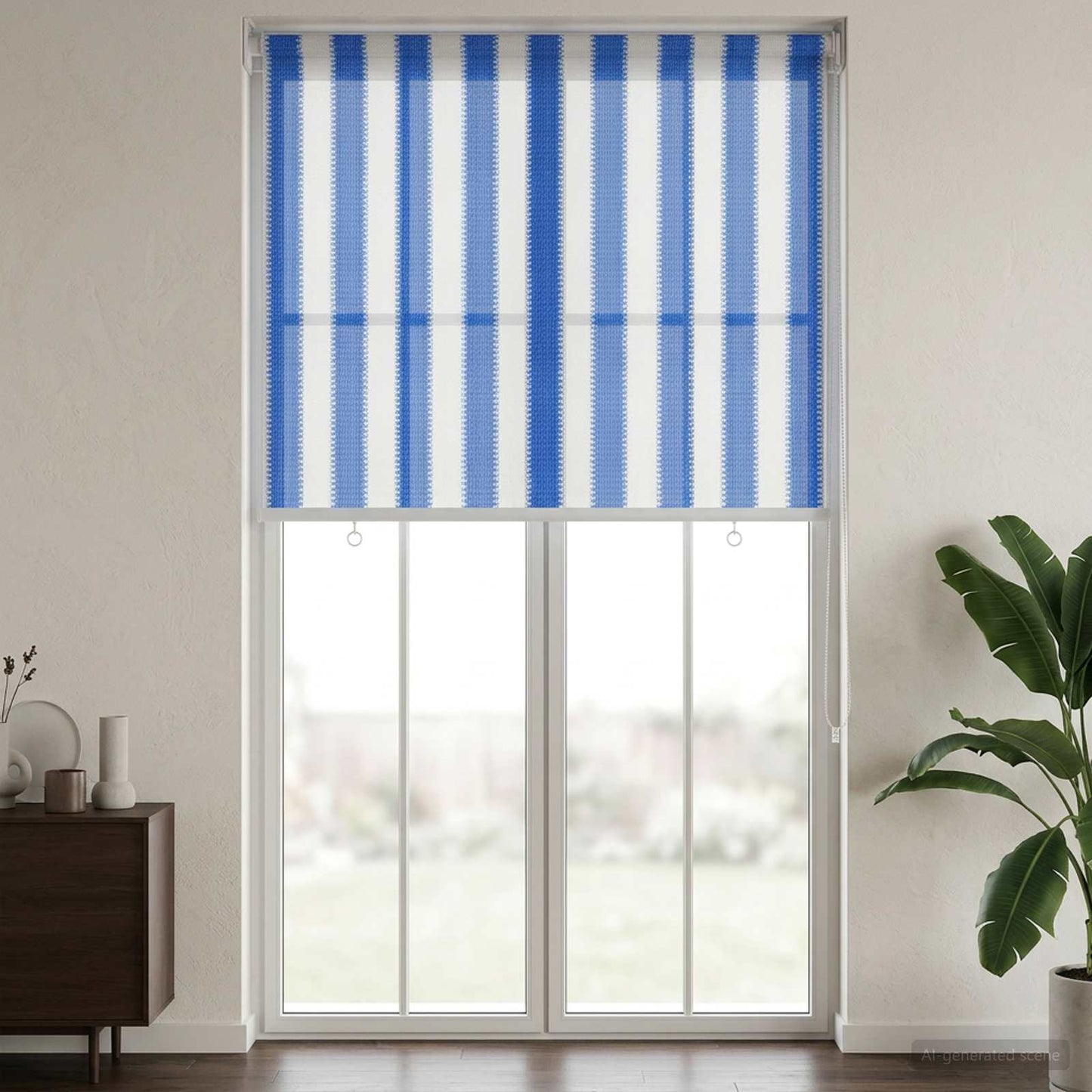 Buitenrolgordijn 90% UV-blok Blauw en Witte Streep 100 x 230 cm