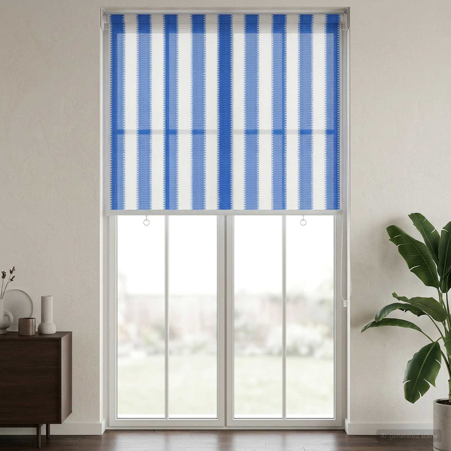 Buitenrolgordijn 90% UV-blok Blauw en Witte Streep 100 x 230 cm