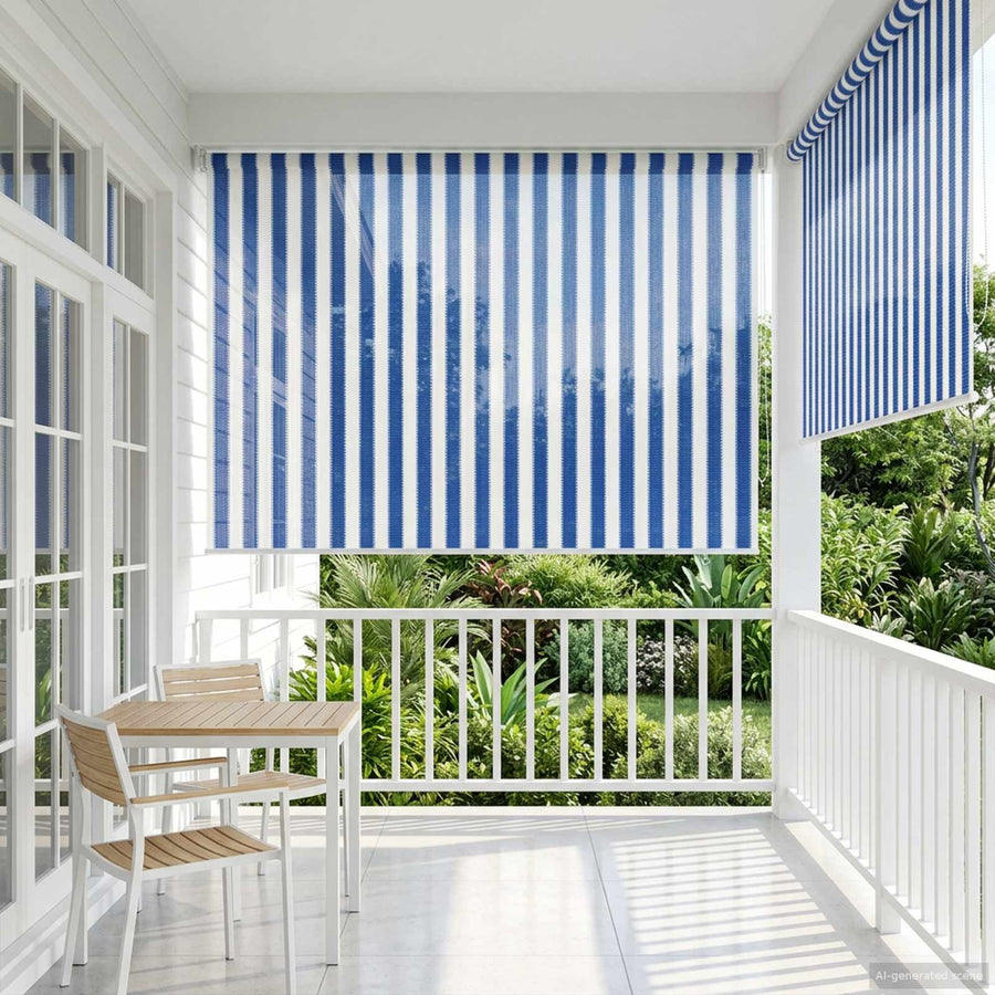 Buitenrolgordijn 90% UV-blok Blauw en Witte Streep 200 x 230 cm