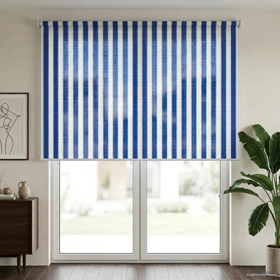 Buitenrolgordijn 90% UV-blok Blauw en Witte Streep 200 x 230 cm