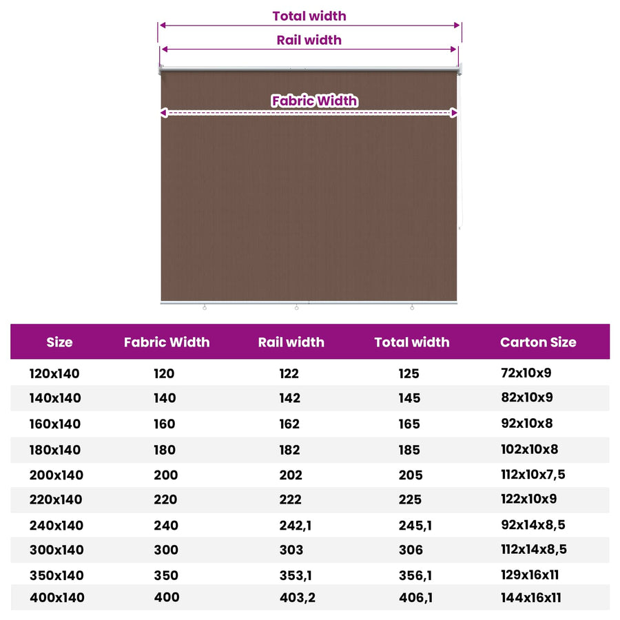 Buitenrolgordijn 90% UV-blok Taupe 180 x 140 cm HDPE