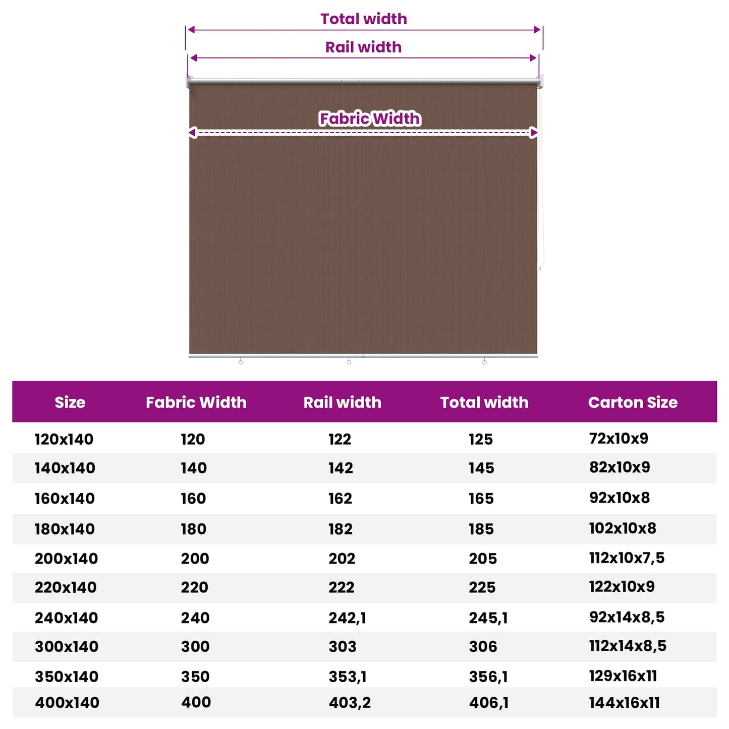 Buitenrolgordijn 90% UV-blok Taupe 140 x 230 cm HDPE