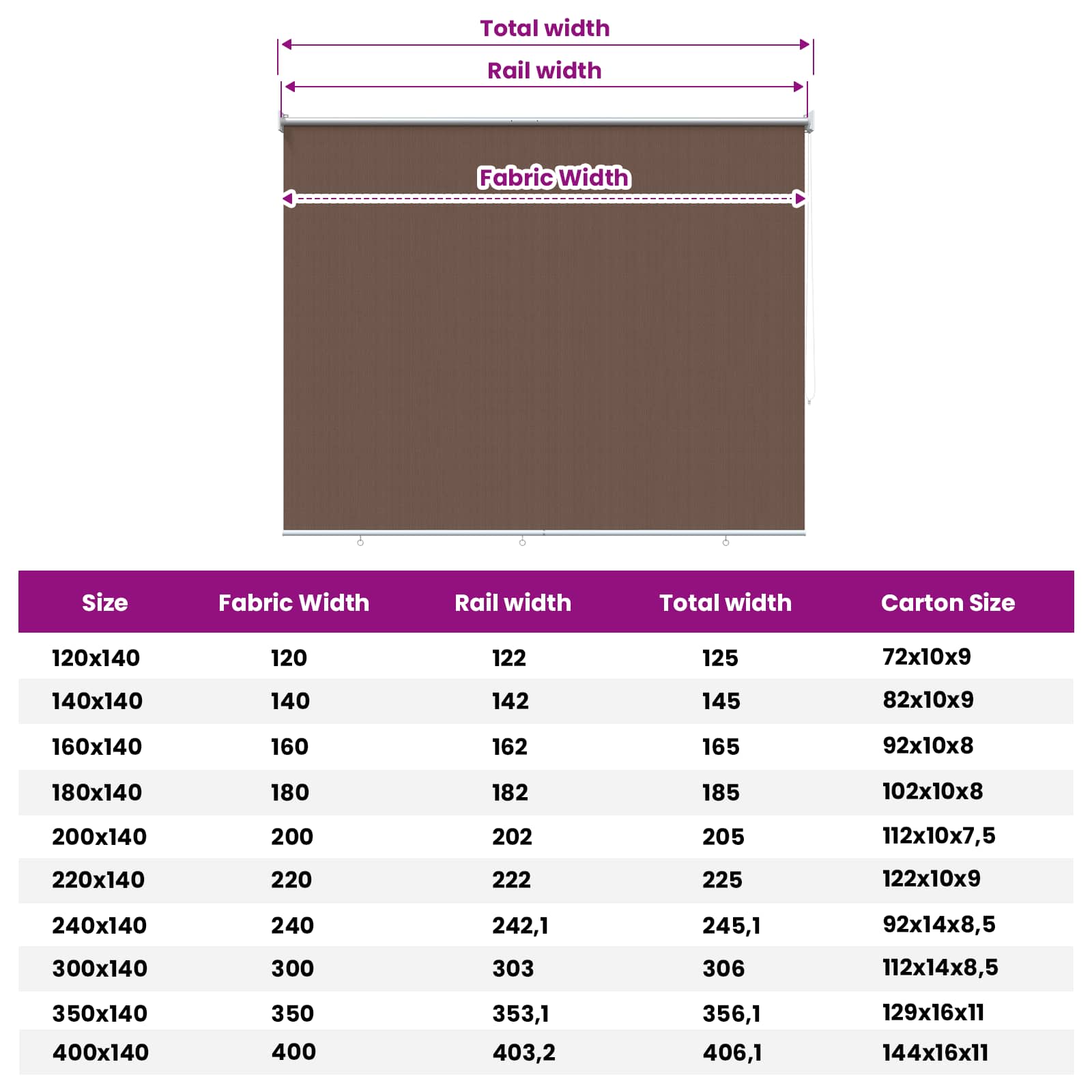 Buitenrolgordijn 90% UV-blok Taupe 140 x 230 cm HDPE