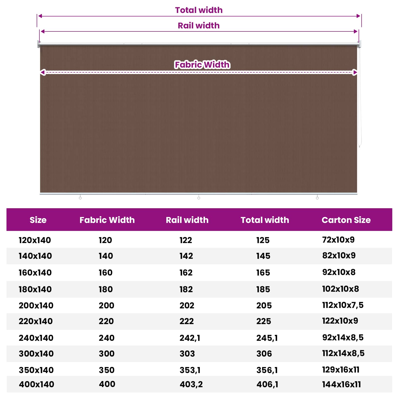 Buitenrolgordijn 90% UV-blok Taupe 300 x 230 cm HDPE