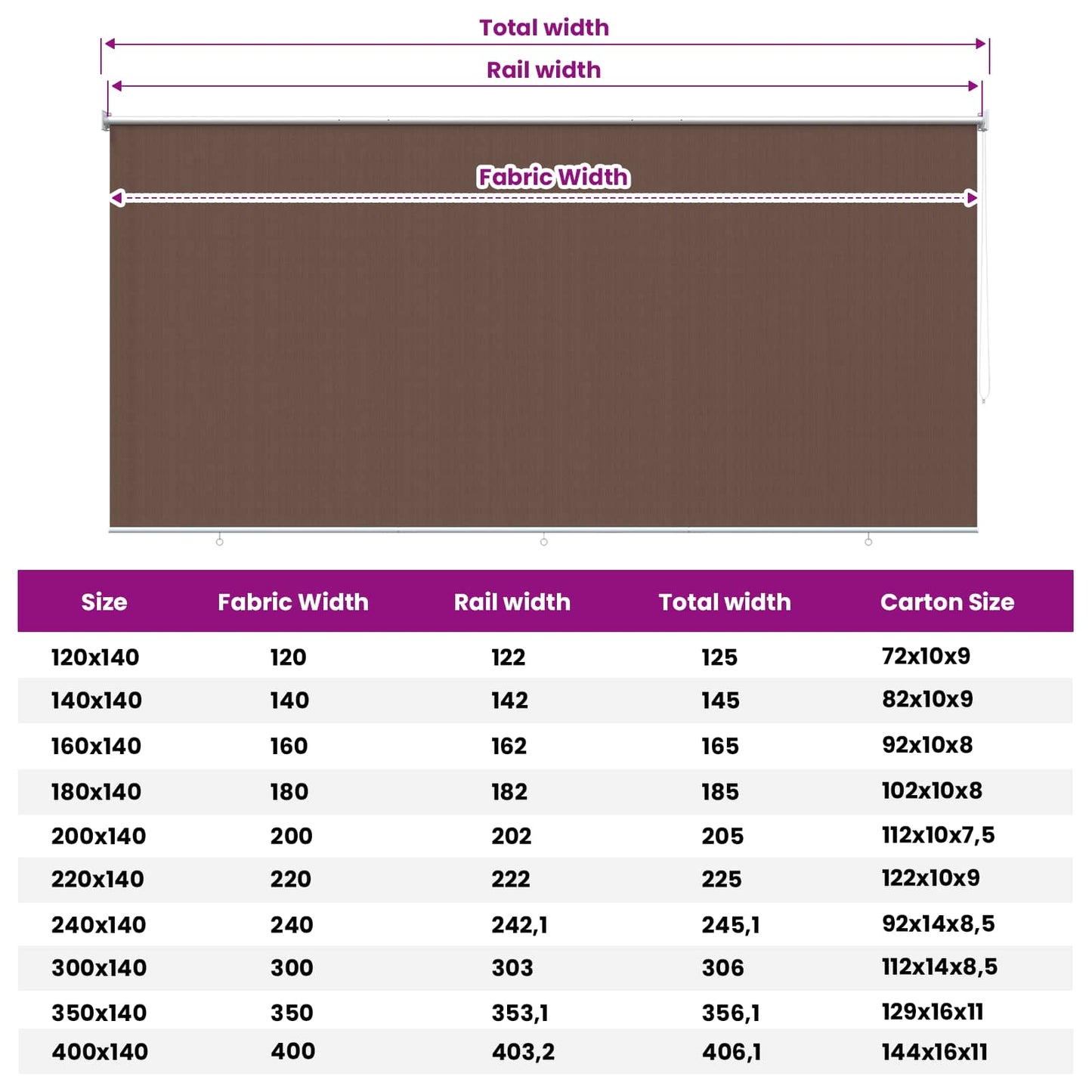 Buitenrolgordijn 90% UV-blok Taupe 400 x 230 cm HDPE