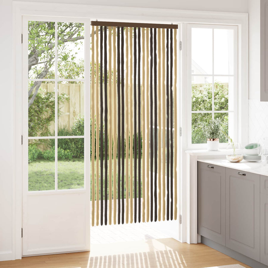 Insecten Gordijn Chenille Donkerbruin, Beige 90 x 200 cm