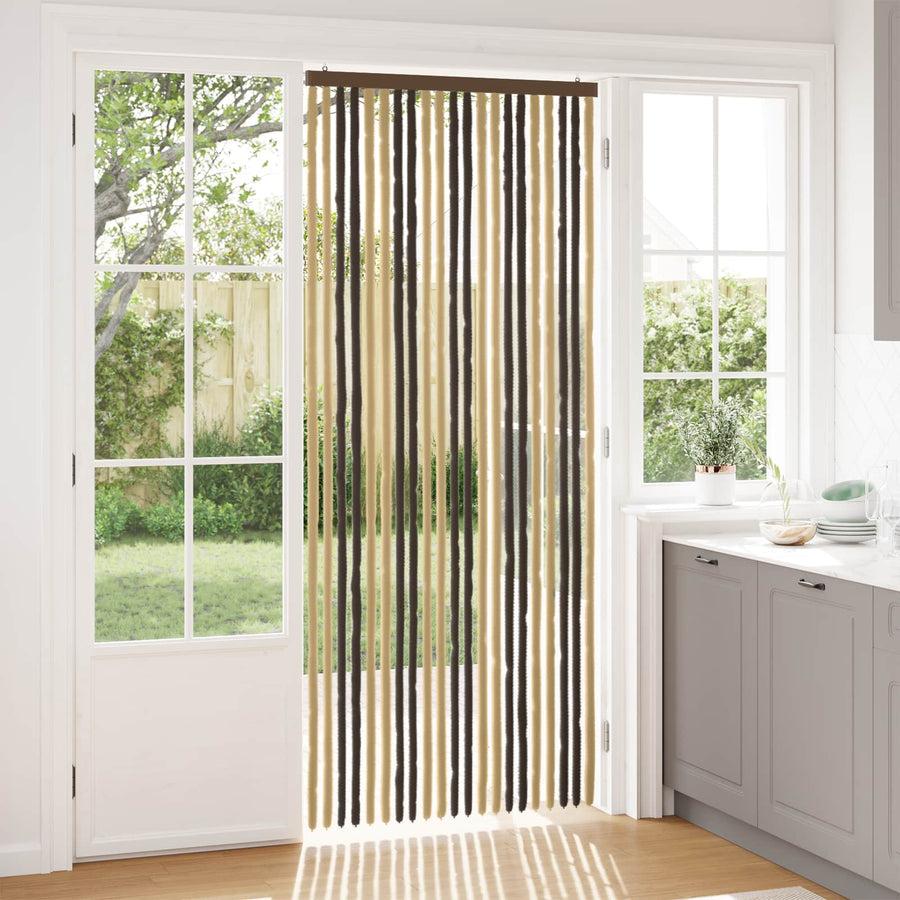 Insecten Gordijn Chenille Donkerbruin, Beige 90 x 220 cm