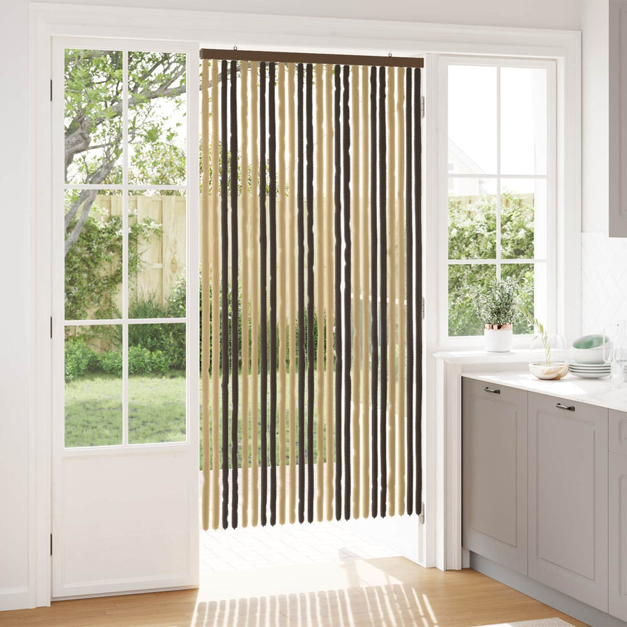 Insecten Gordijn Chenille Donkerbruin, Beige 100 x 200 cm