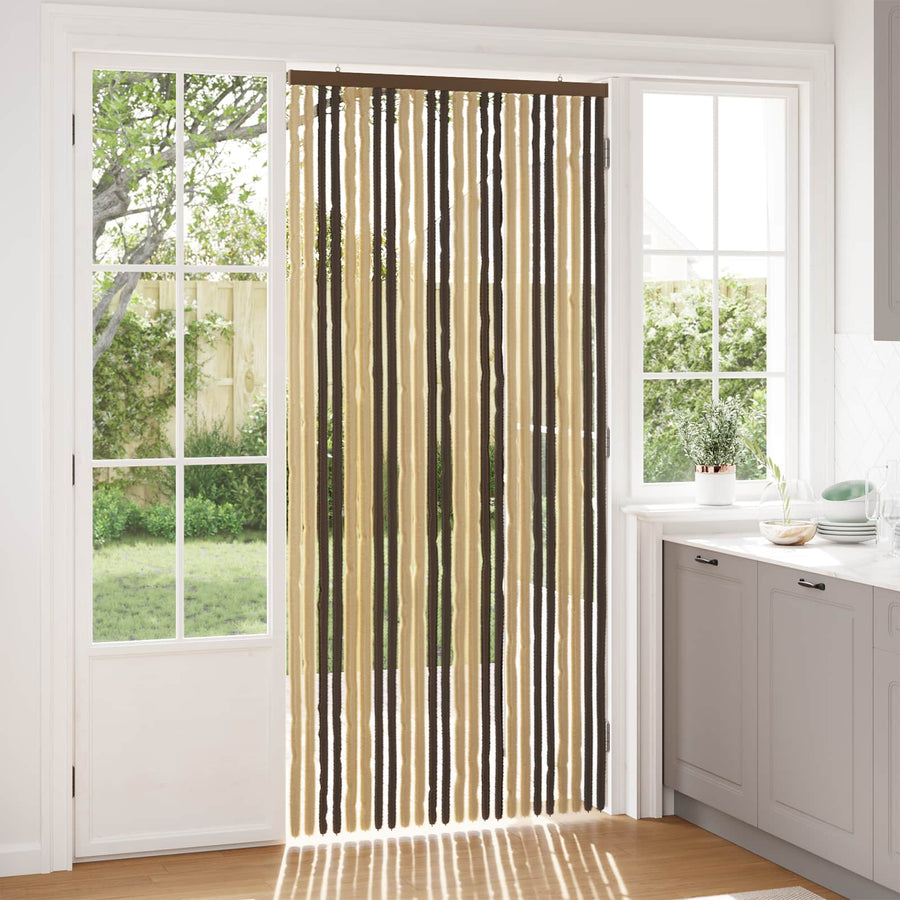 Insecten Gordijn Chenille Donkerbruin, Beige 100 x 220 cm