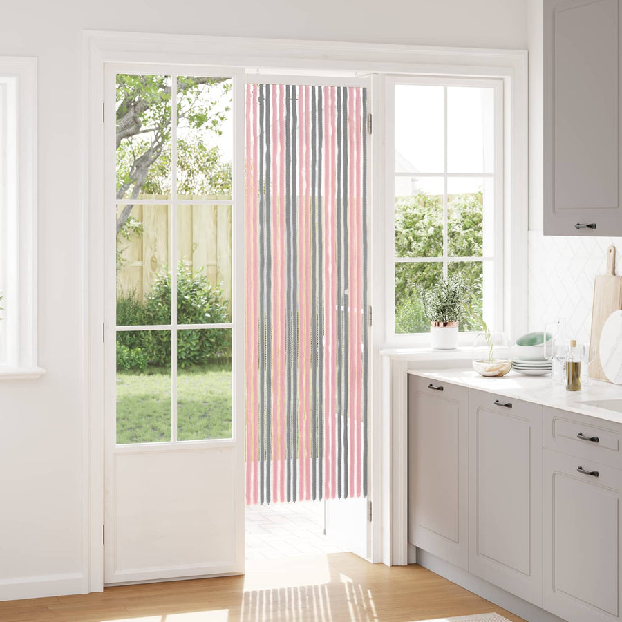 Insecten Gordijn Chenille Zilvergrijs en Roze 56 x 185 cm
