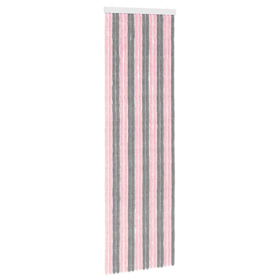 Insecten Gordijn Chenille Zilvergrijs en Roze 56 x 185 cm