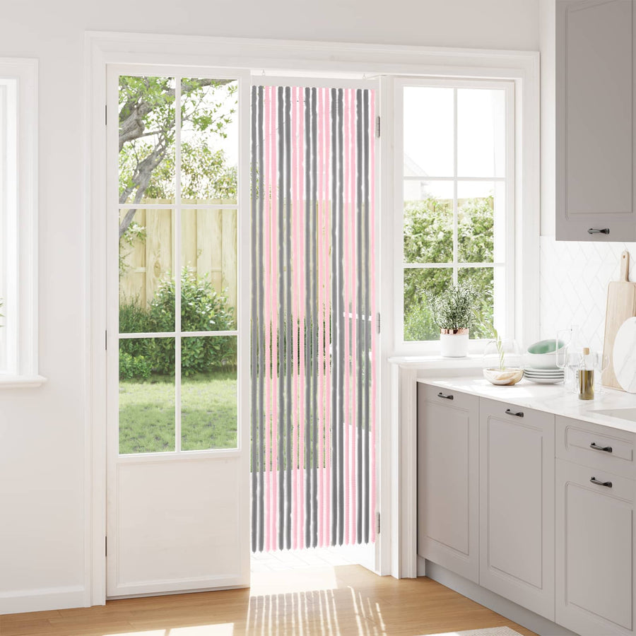 Insecten Gordijn Chenille Zilvergrijs en Roze 56 x 200 cm