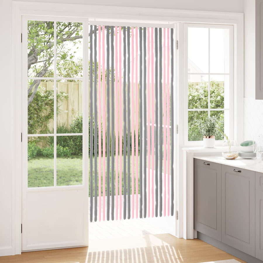 Insecten Gordijn Chenille Zilvergrijs en Roze 90 x 200 cm