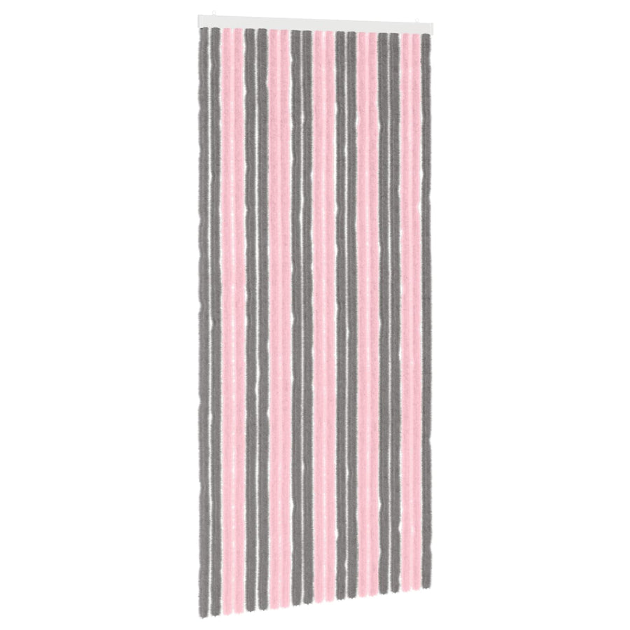 Insecten Gordijn Chenille Zilvergrijs en Roze 90 x 200 cm