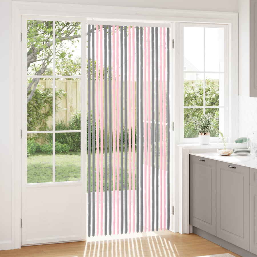 Insecten Gordijn Chenille Zilvergrijs en Roze 90 x 220 cm