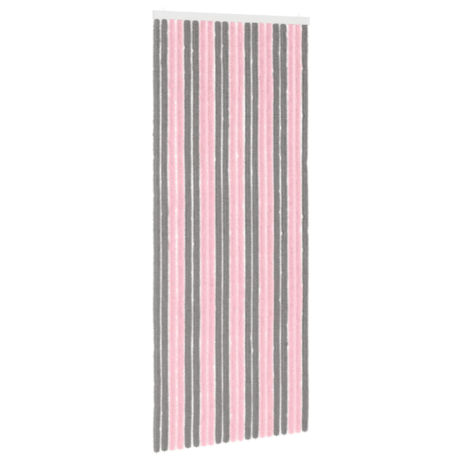 Insecten Gordijn Chenille Zilvergrijs en Roze 90 x 220 cm