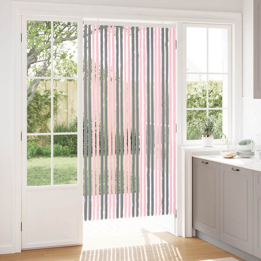Insecten Gordijn Chenille Zilvergrijs en Roze 100 x 200 cm