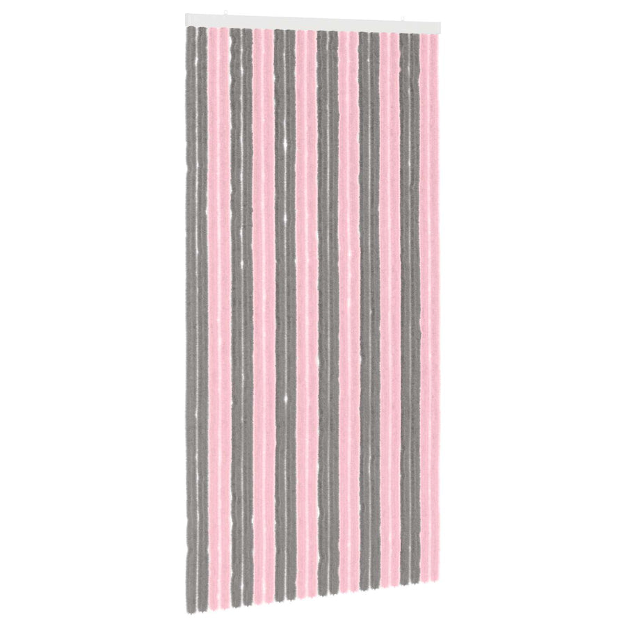 Insecten Gordijn Chenille Zilvergrijs en Roze 100 x 200 cm