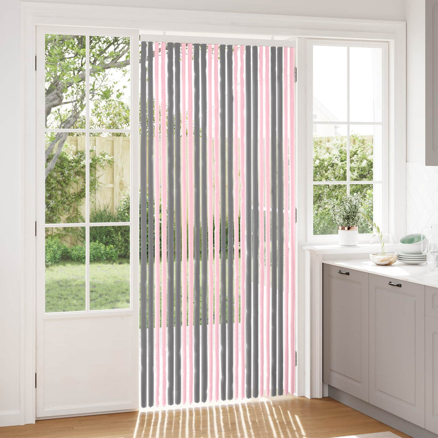 Insecten Gordijn Chenille Zilvergrijs en Roze 100 x 220 cm