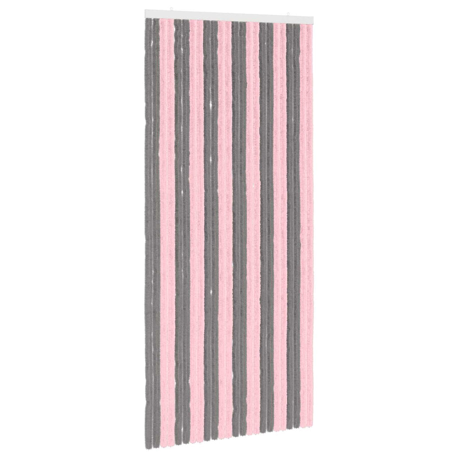 Insecten Gordijn Chenille Zilvergrijs en Roze 100 x 220 cm
