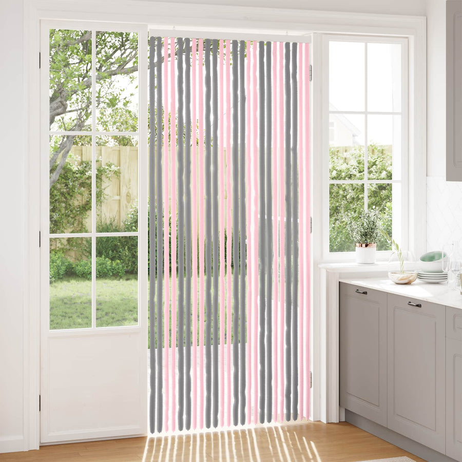 Insecten Gordijn Chenille Zilvergrijs en Roze 100 x 230 cm