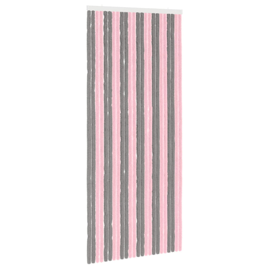 Insecten Gordijn Chenille Zilvergrijs en Roze 100 x 230 cm