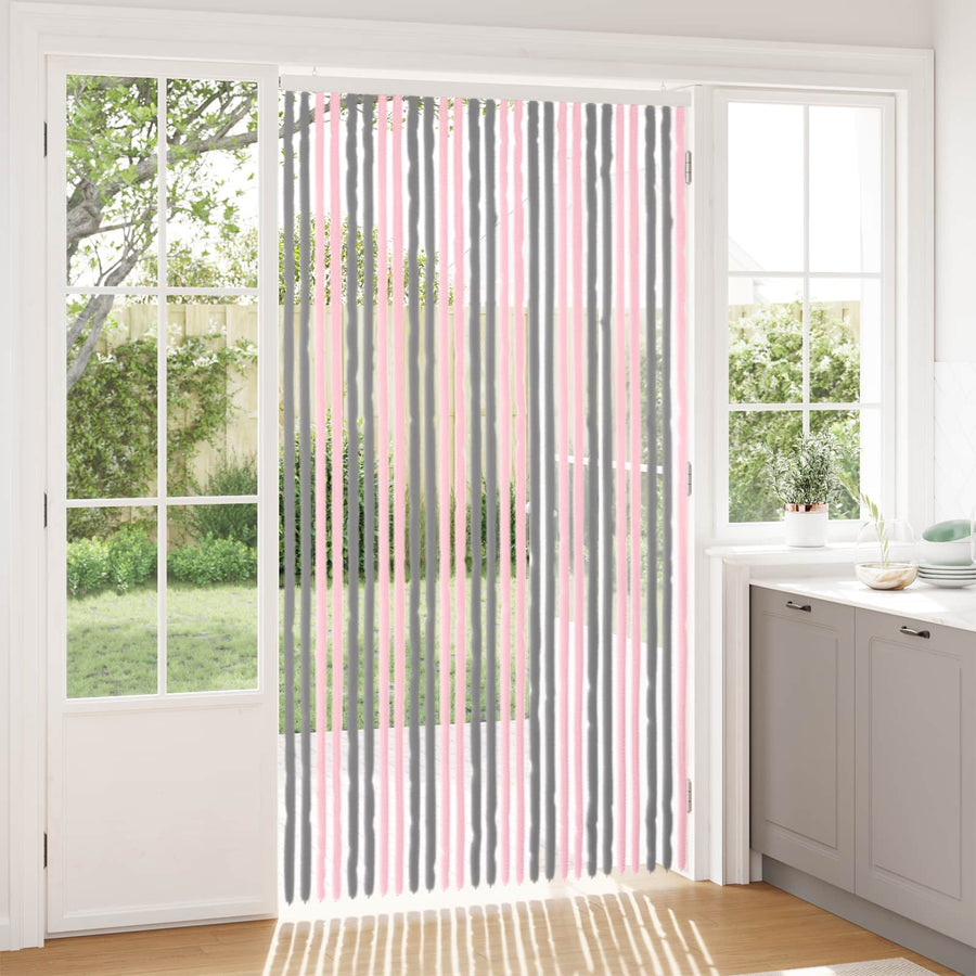 Insecten Gordijn Chenille Zilvergrijs en Roze 118 x 220 cm