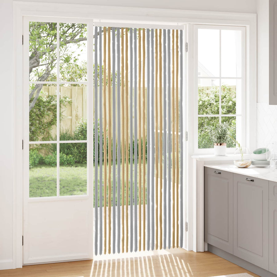 Insecten Gordijn Chenille Grijs en Beige 90 x 220 cm 100% PP