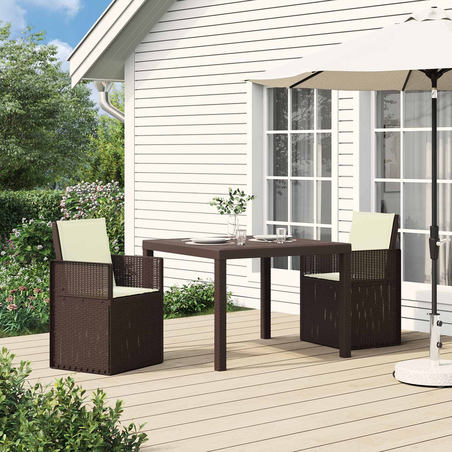Tuin Eetstoelen 2 pcs Bruin en crèmekleurig PP