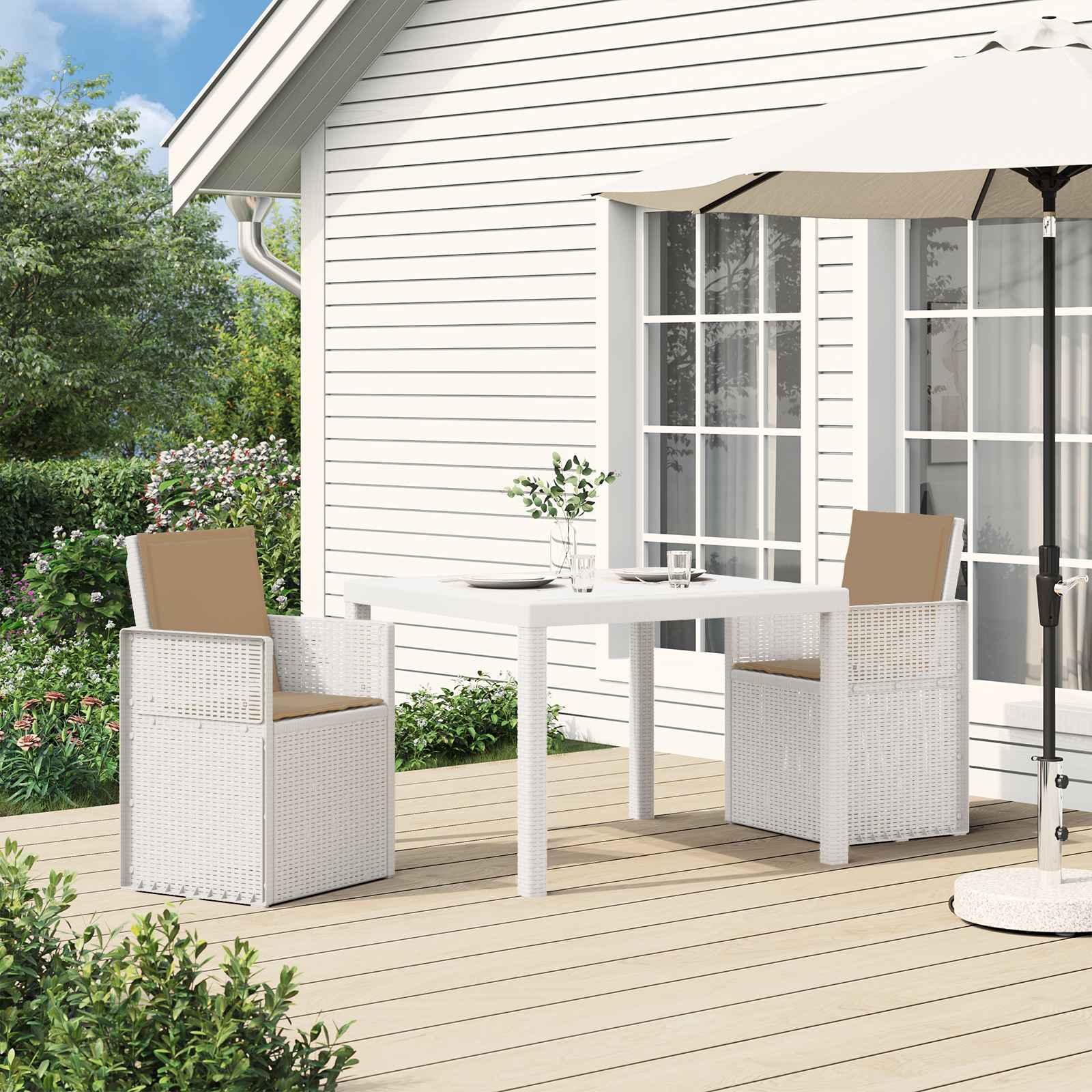 Tuin Eetstoelen 2 pcs Wit en Taupe PP