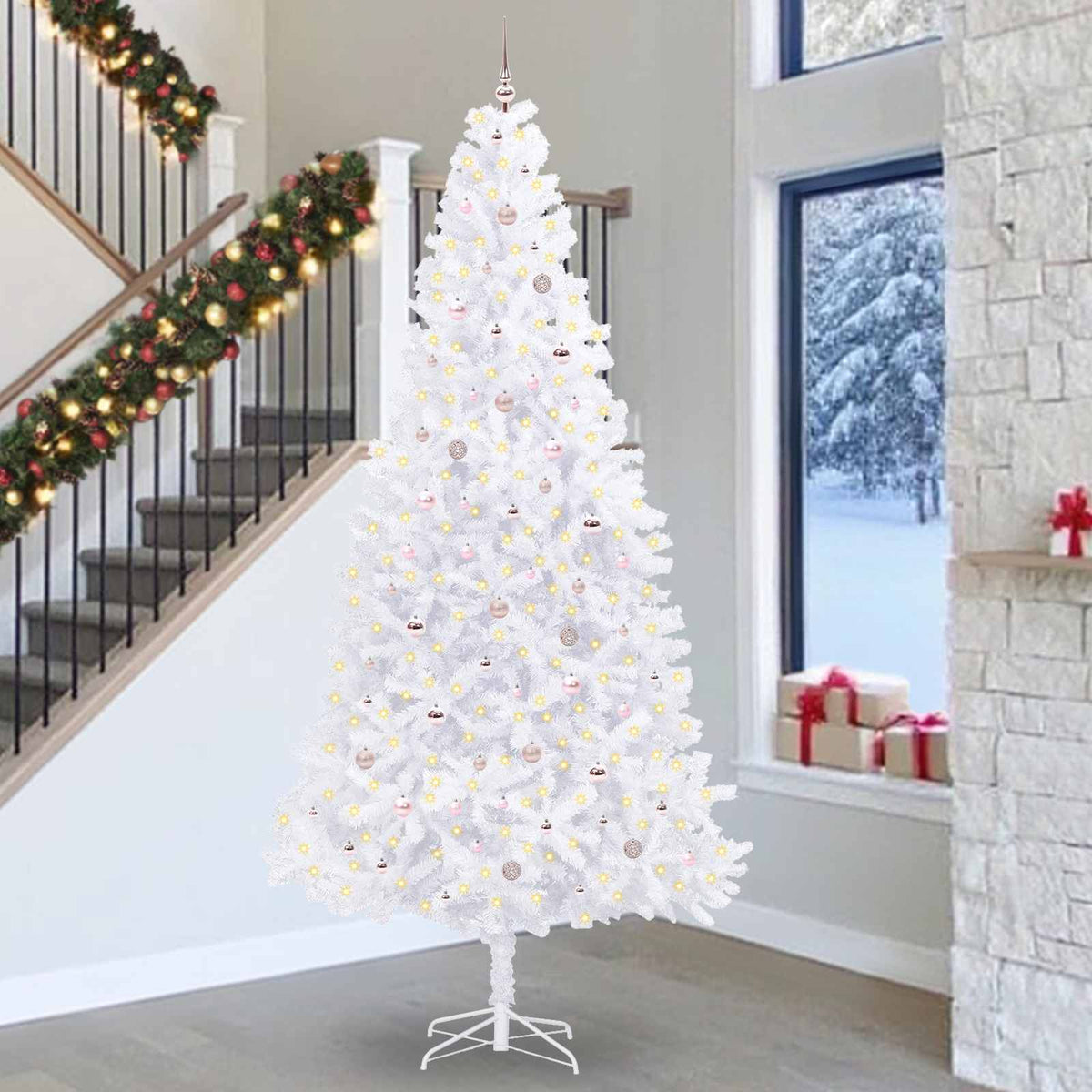 Kunstkerstboom met 300 LED Wit 300 cm PVC en staal