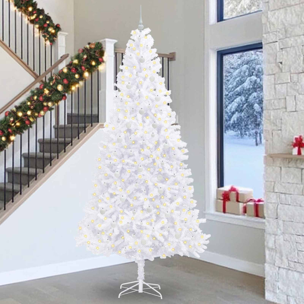 Kunstkerstboom met 300 LED Wit 300 cm PVC en staal