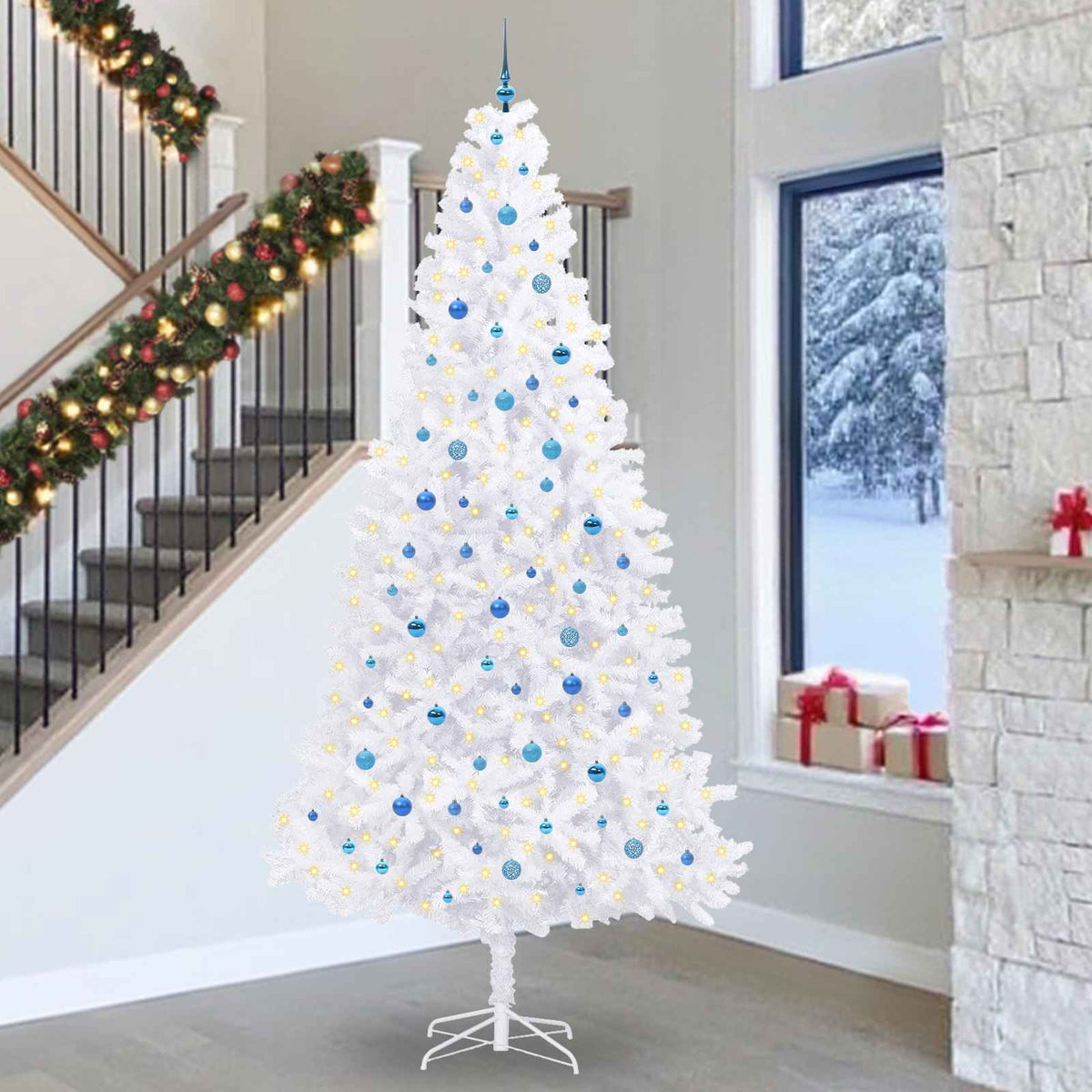 Kunstkerstboom met 300 LED Wit 300 cm PVC en staal