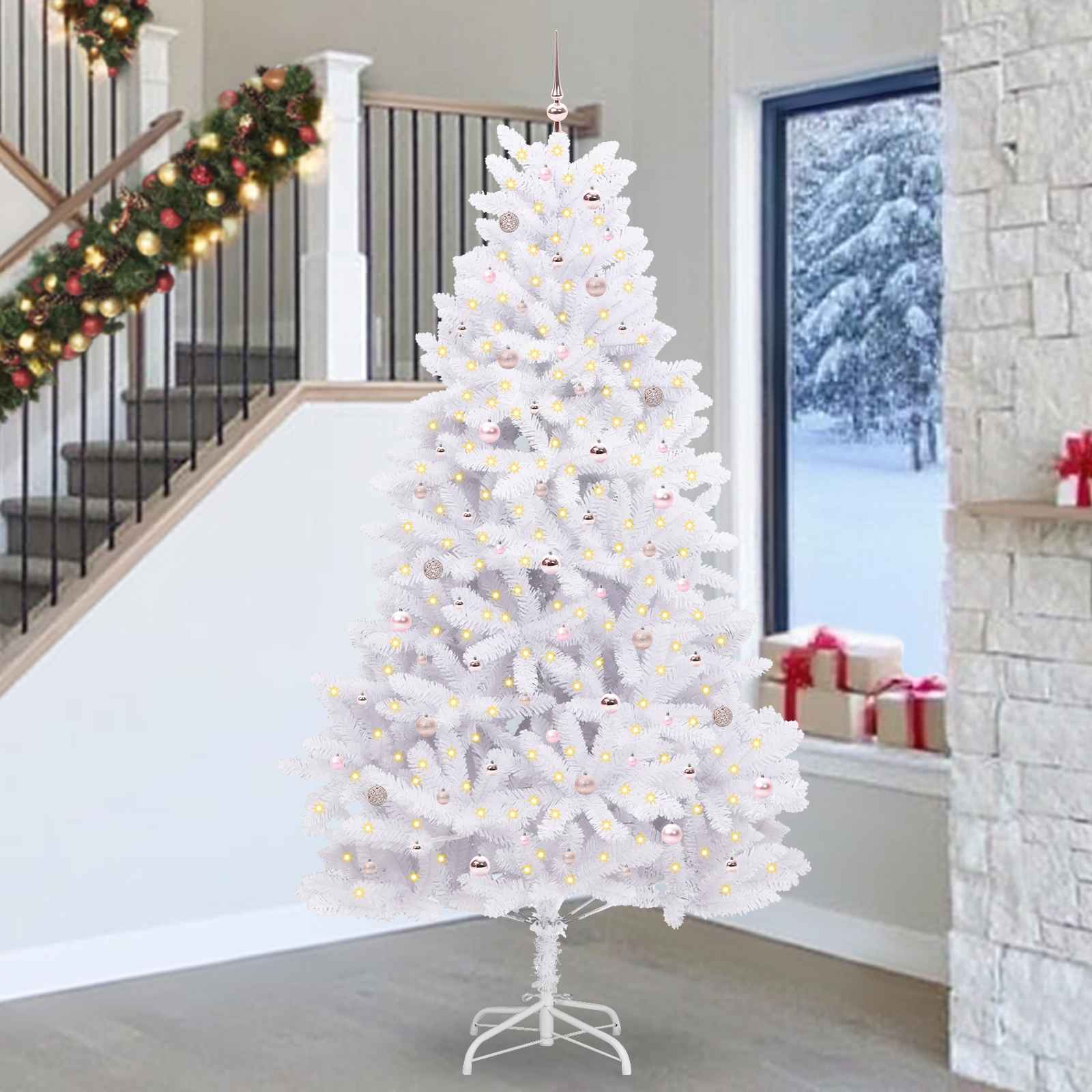 Kunstmatige Inklapbare Kerstboom Wit 270 cm PVC en staal