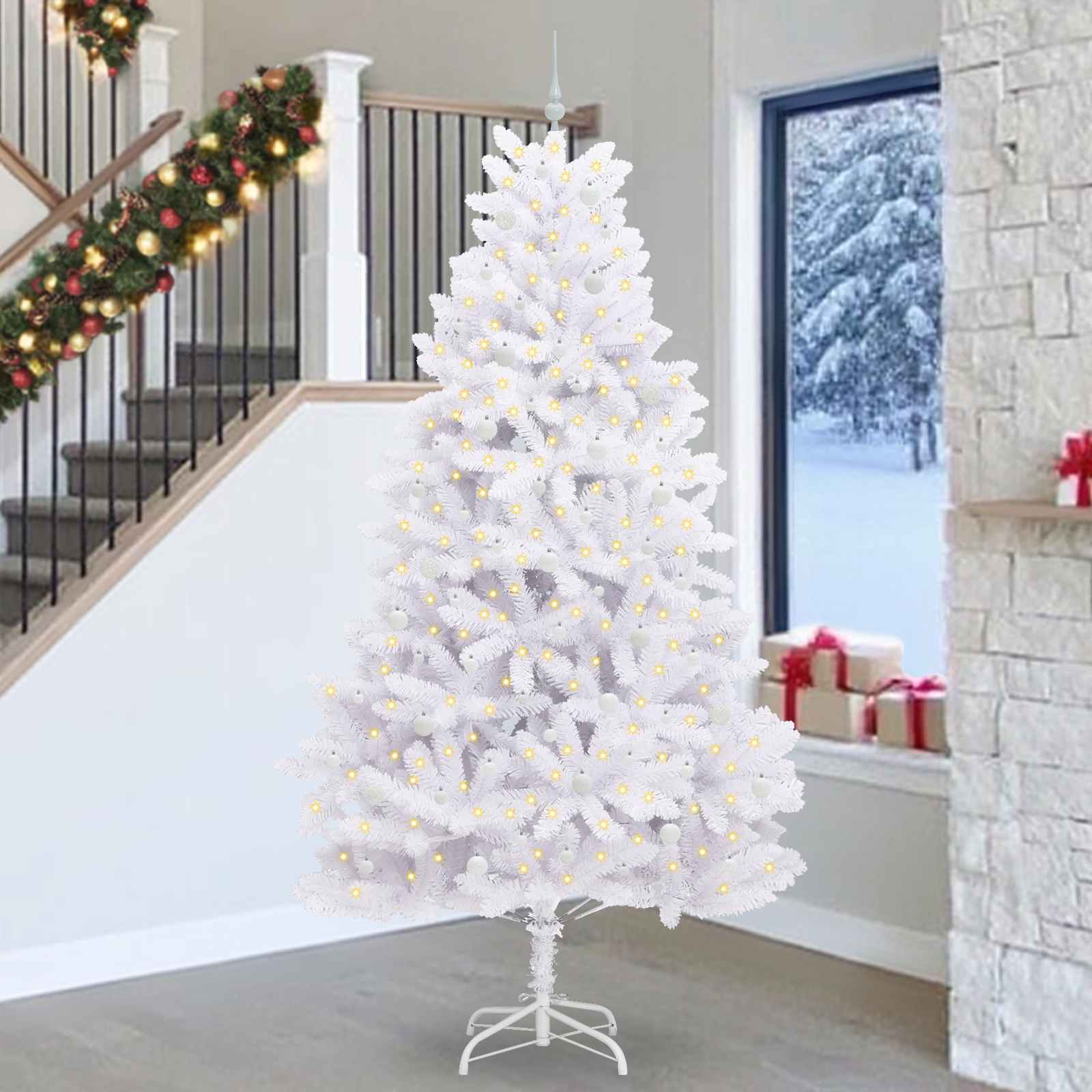 Kunstmatige Inklapbare Kerstboom Wit 270 cm PVC en staal