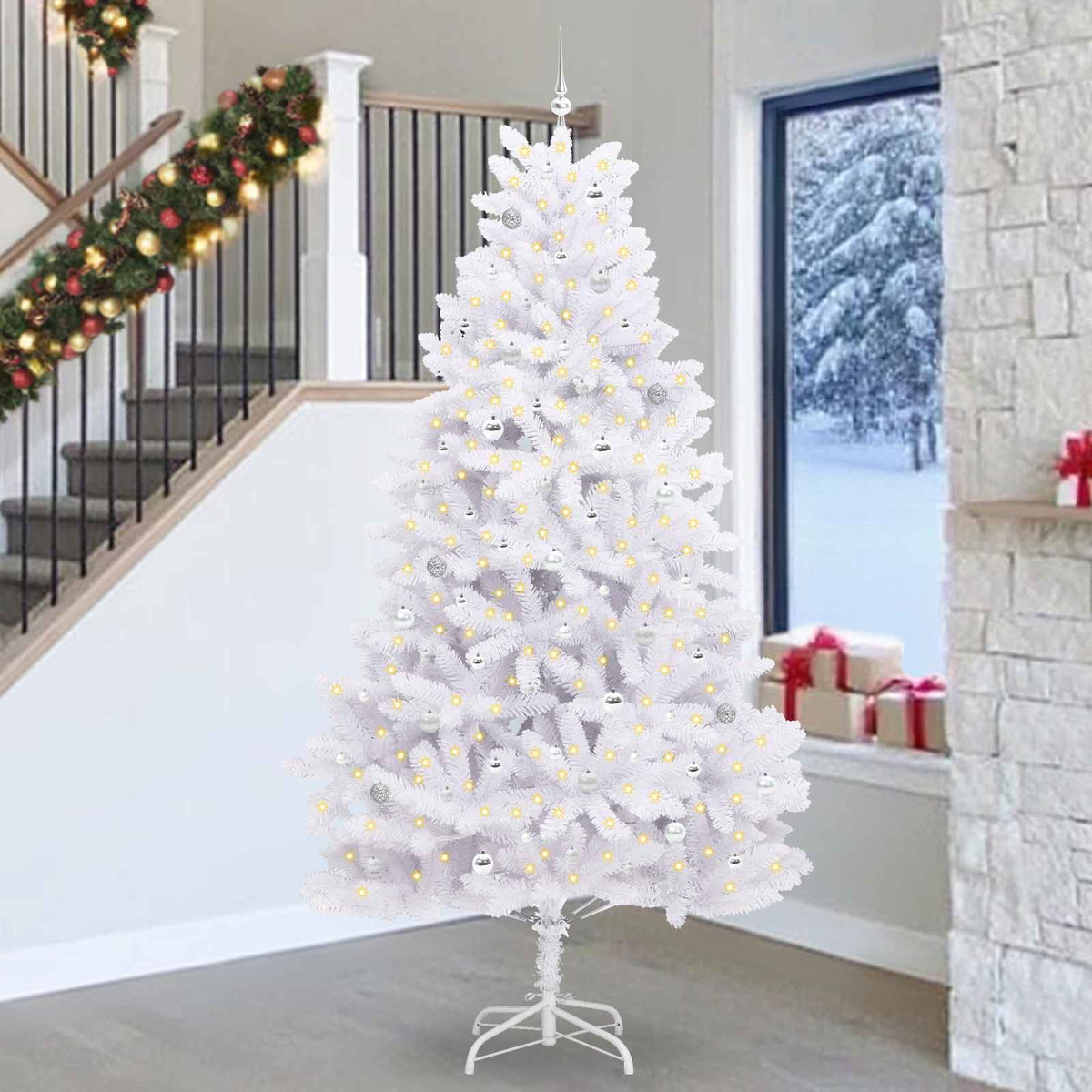 Kunstmatige Inklapbare Kerstboom Wit 270 cm PVC en staal