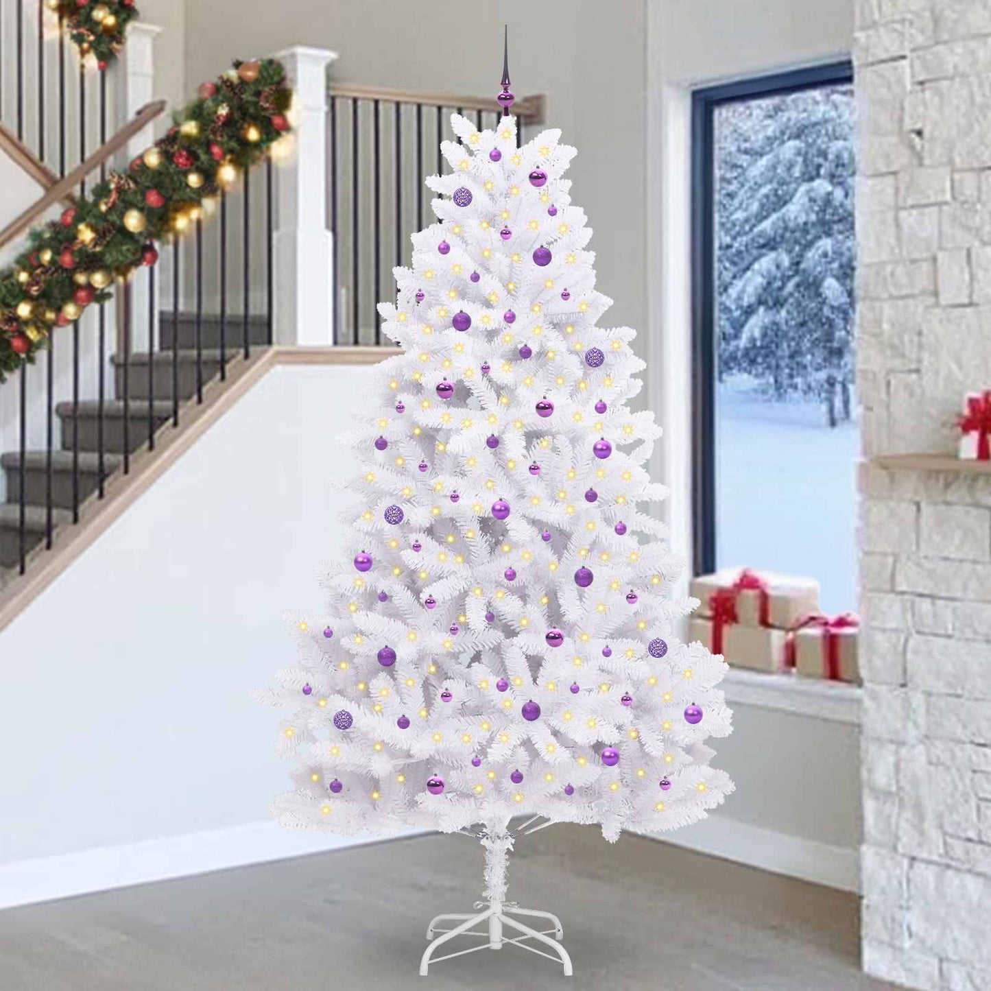Kunstmatige Inklapbare Kerstboom Wit 270 cm PVC en staal