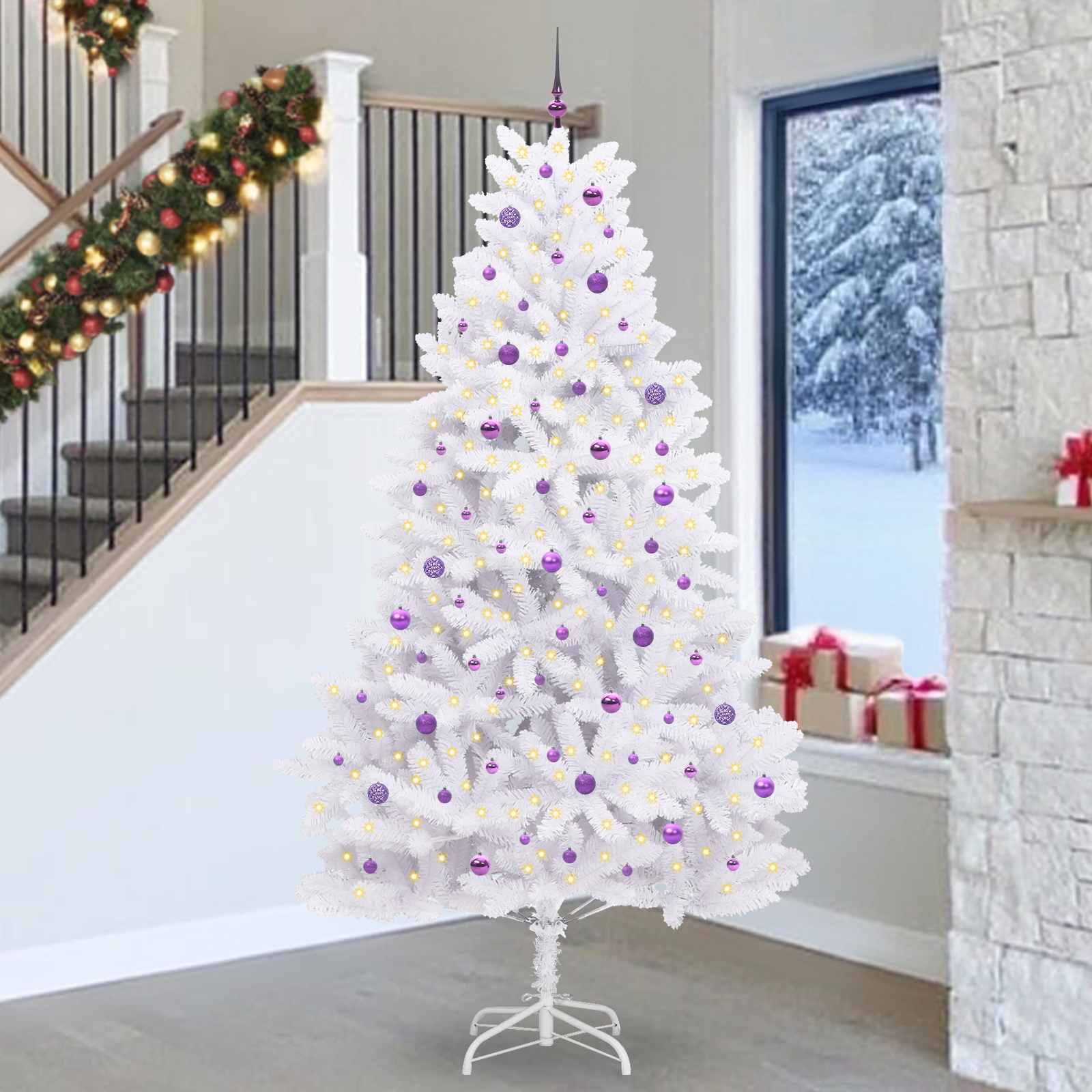 Kunstmatige Inklapbare Kerstboom Wit 270 cm PVC en staal
