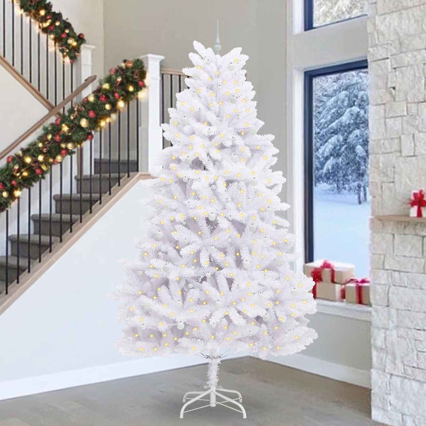 Kunstmatige Inklapbare Kerstboom Wit 300 cm PVC en staal