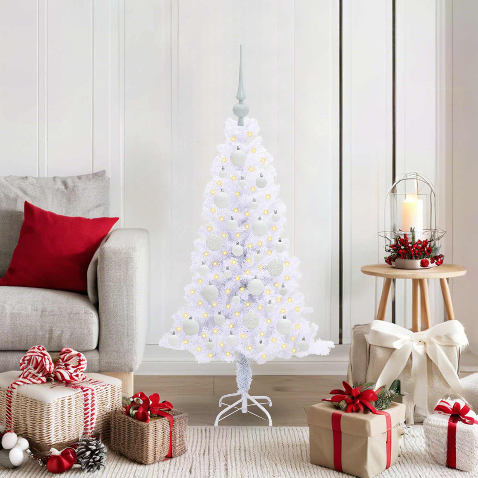 Kunstkerstboom met 150 LED Wit 120 cm PVC en Staal