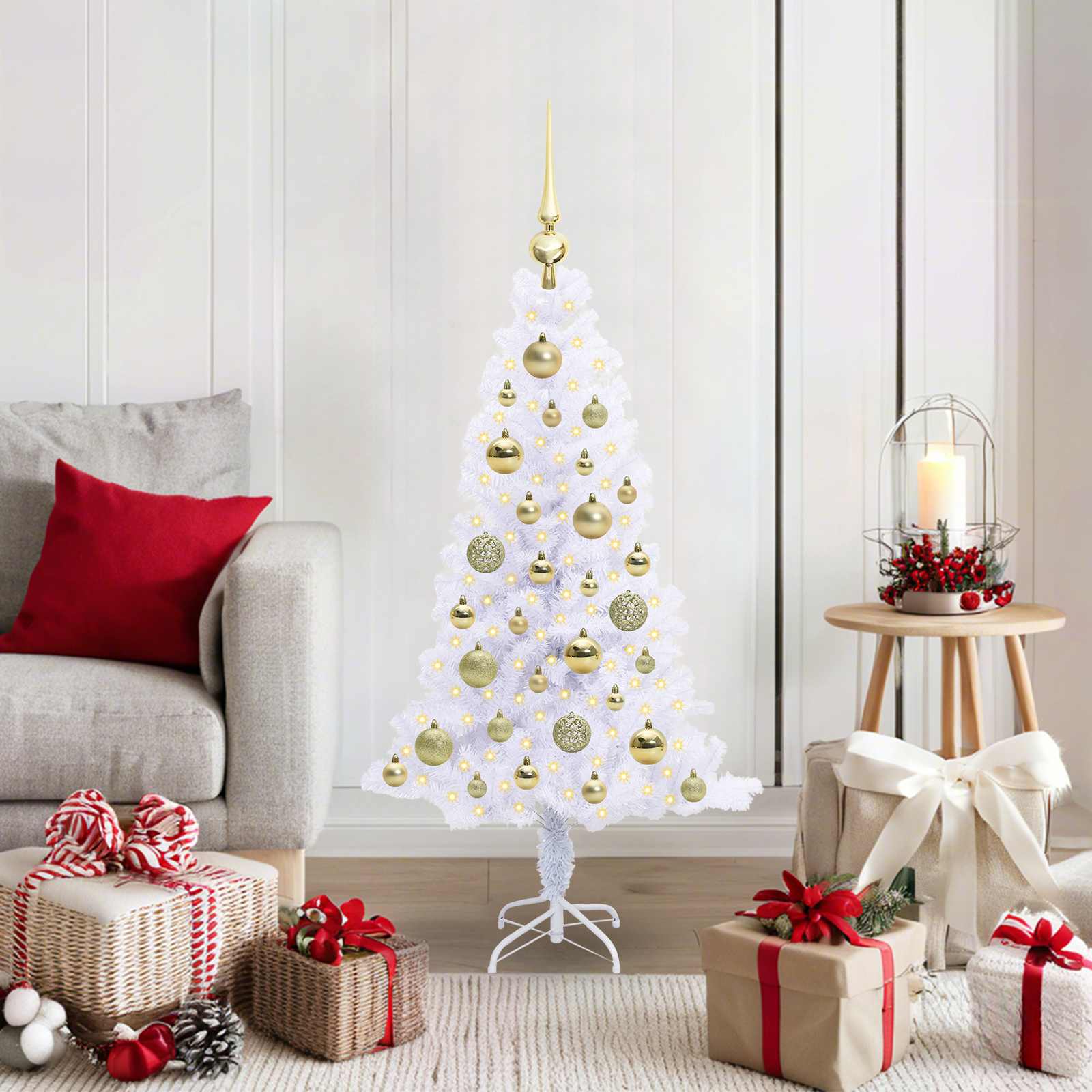 Kunstkerstboom met 150 LED Wit 120 cm PVC en Staal