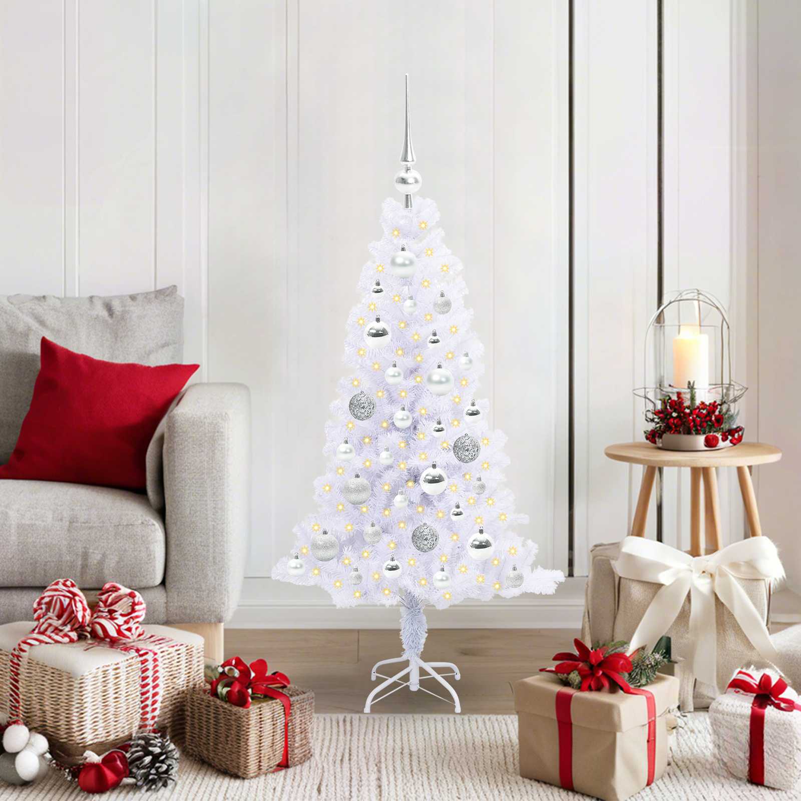 Kunstkerstboom met 150 LED Wit 120 cm PVC en Staal