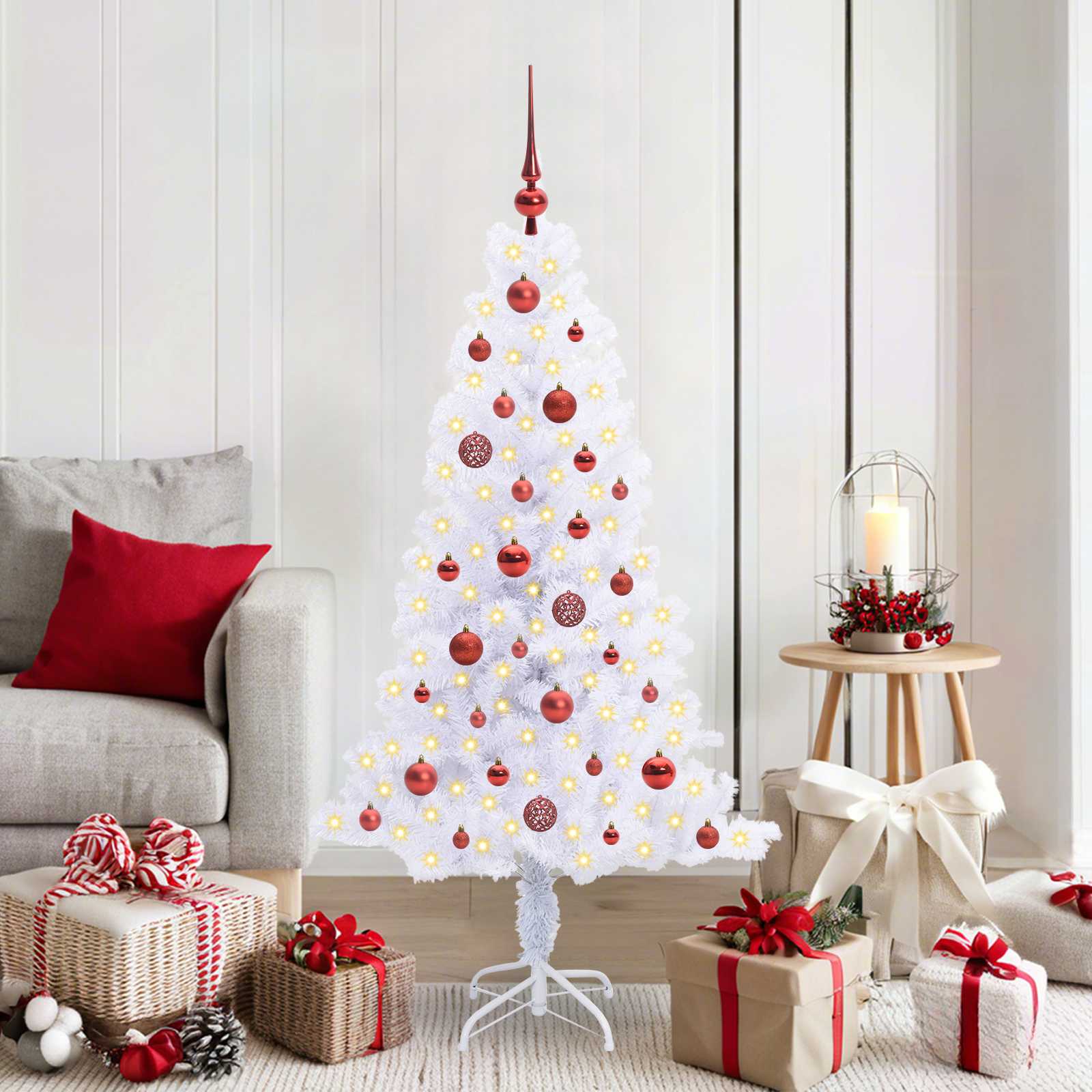 Kunstkerstboom met 150 LED Wit 150 cm PVC en Staal