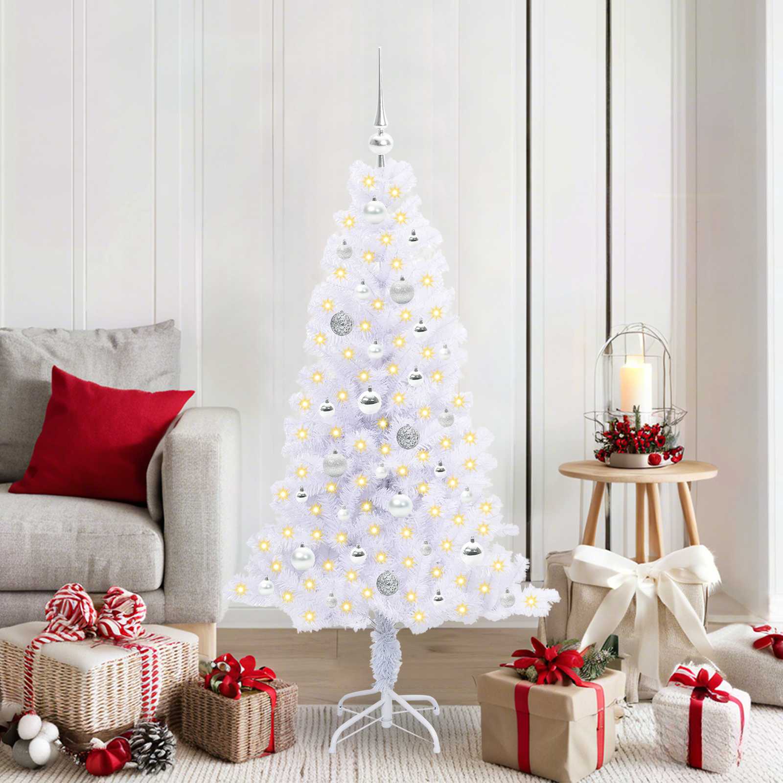Kunstkerstboom met 150 LED Wit 150 cm PVC en Staal