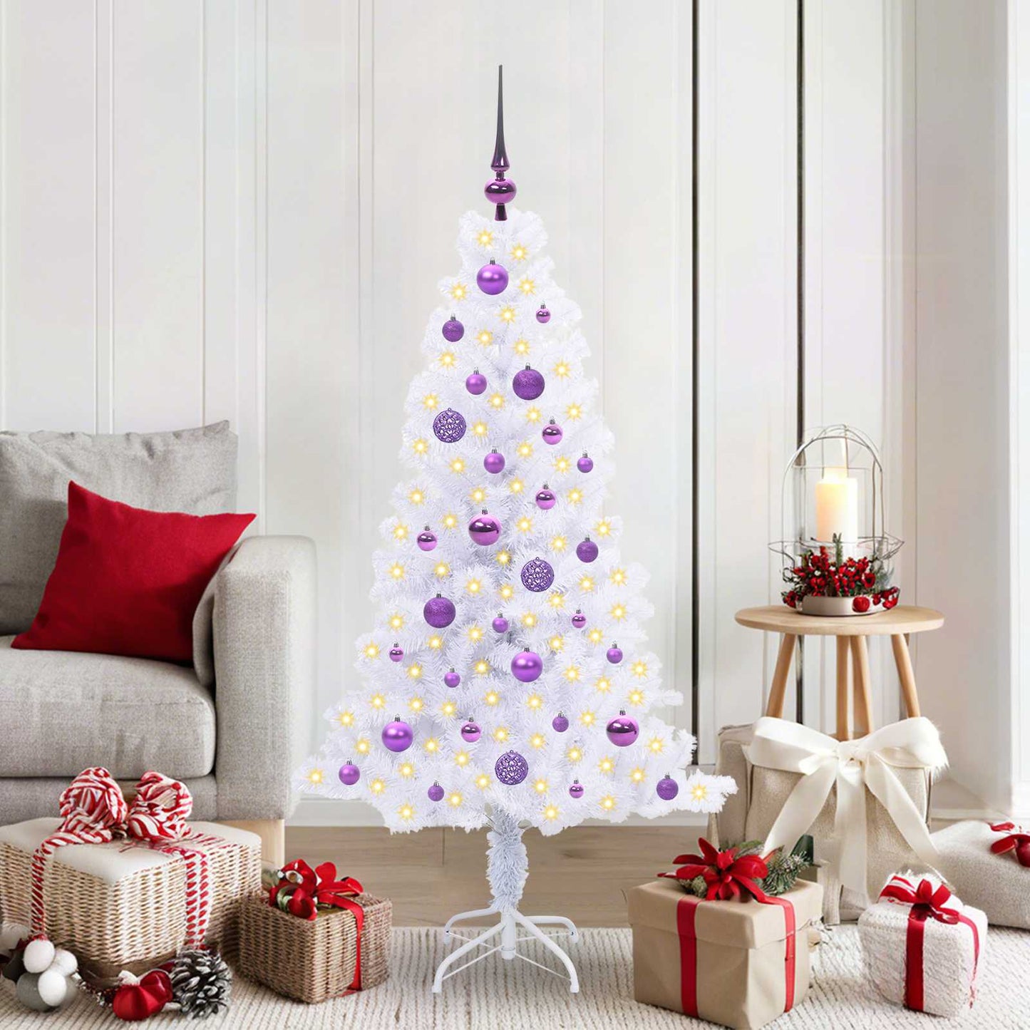 Kunstkerstboom met 150 LED Wit 150 cm PVC en Staal