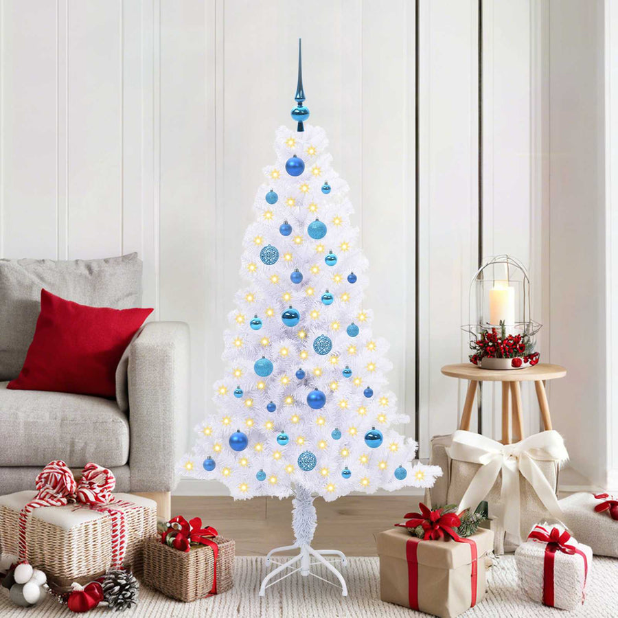 Kunstkerstboom met 150 LED Wit 150 cm PVC en Staal
