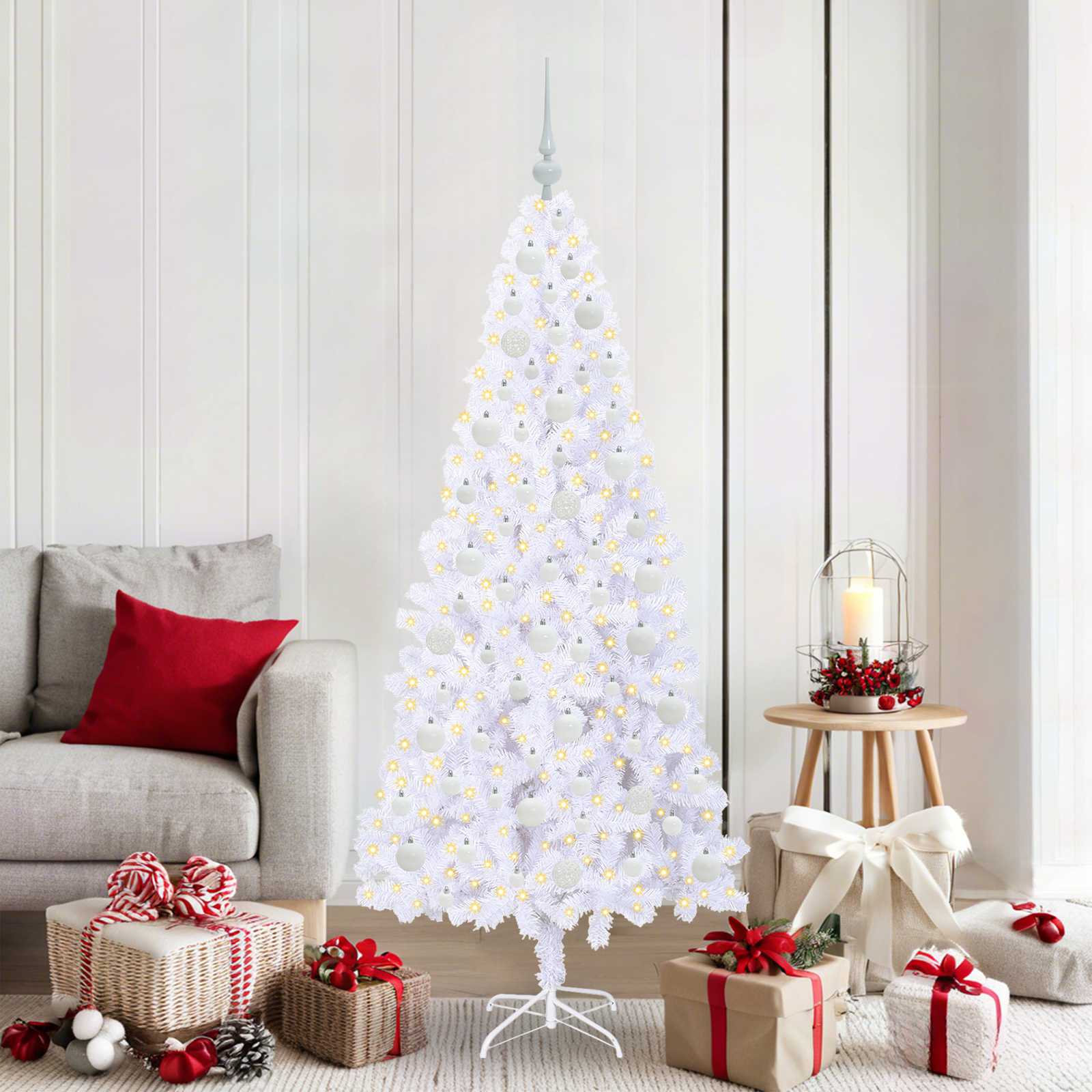 Kunstkerstboom met 300 LED Wit 180 cm PVC en staal