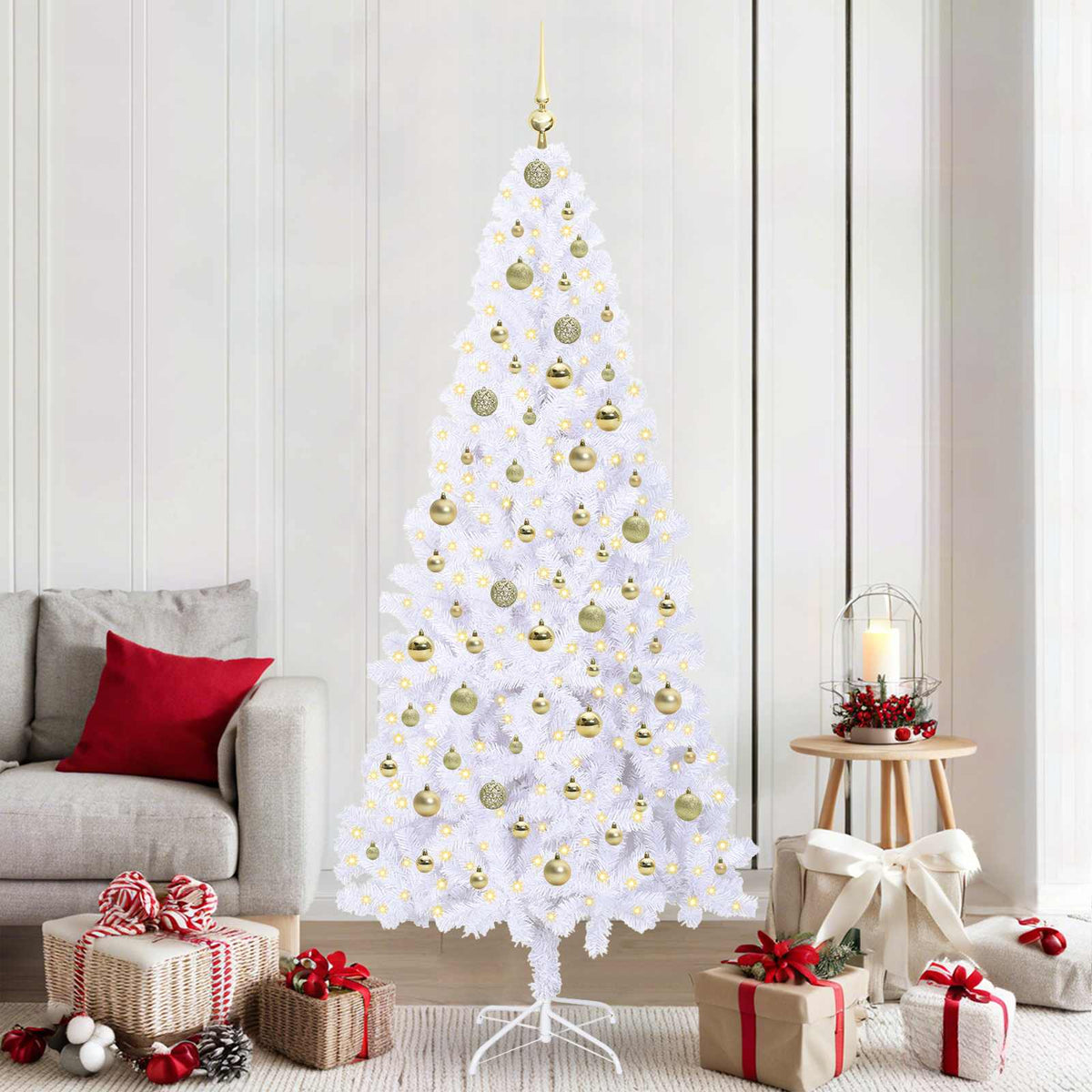 Kunstkerstboom met 300 LED Wit 210 cm PVC en staal