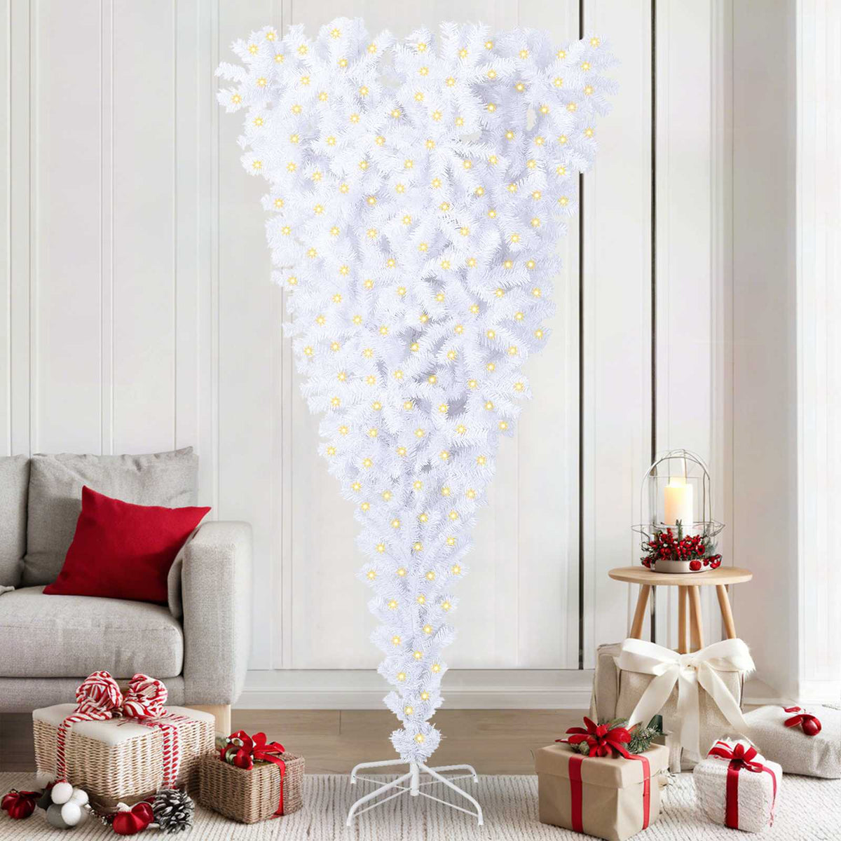 Kunstkerstboom met 300 LED Wit 210 cm PVC en staal