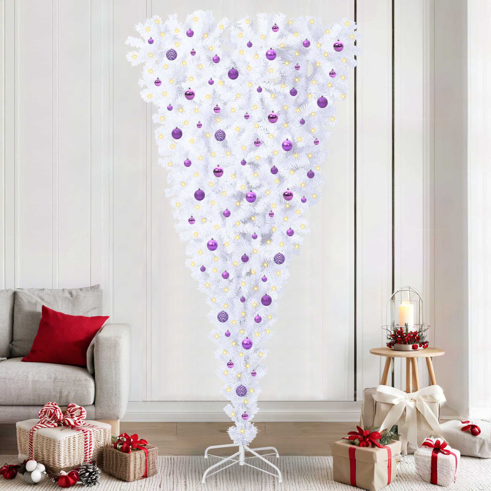 Kunstkerstboom met 300 LED Wit 240 cm PVC en Staal